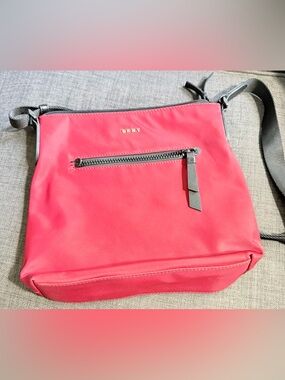 DKNY Gia Red Nylon Crossbody with Black Strap
